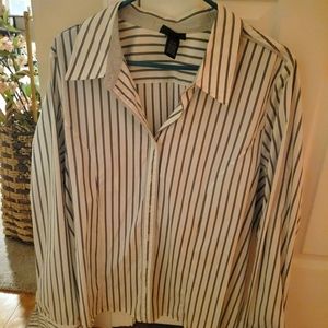 Black & white blouse with cuff links by Lane Bryant.